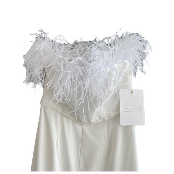 Mac Duggal Feather Strapless White Jumpsuit Size 4 NWT - Picture 5 of 7
